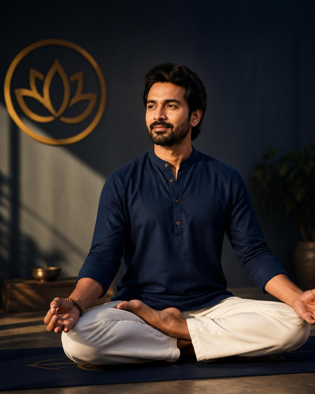 Male yoga teacher teaching online