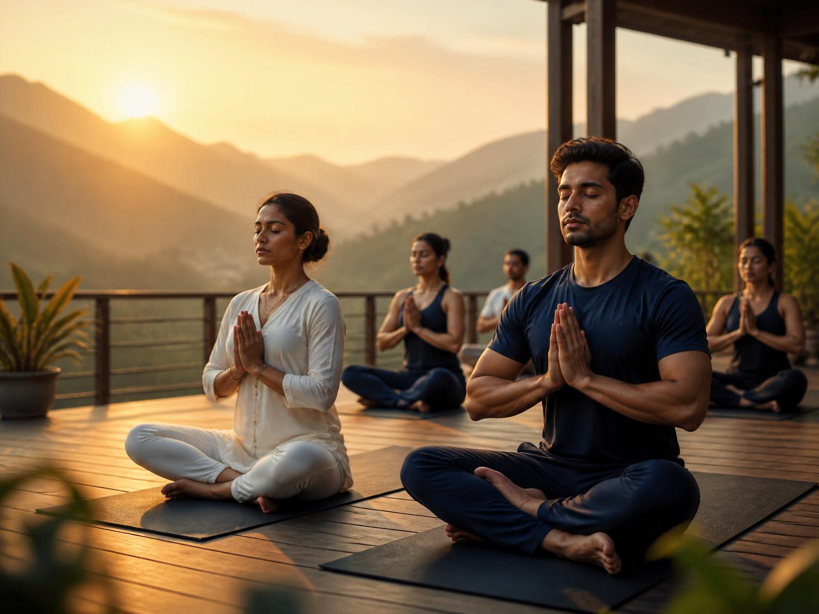 Yoga practitioners at sunrise